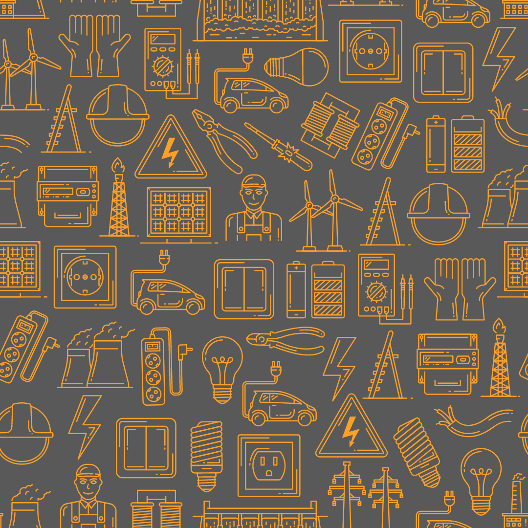 Electrical consulting - a pattern of orange line icons connected with electricity